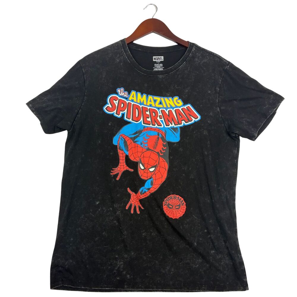 Marvel Amazing Spider-Man T Shirt Mens Large Black Acid Wash Graphic Comic Tee
